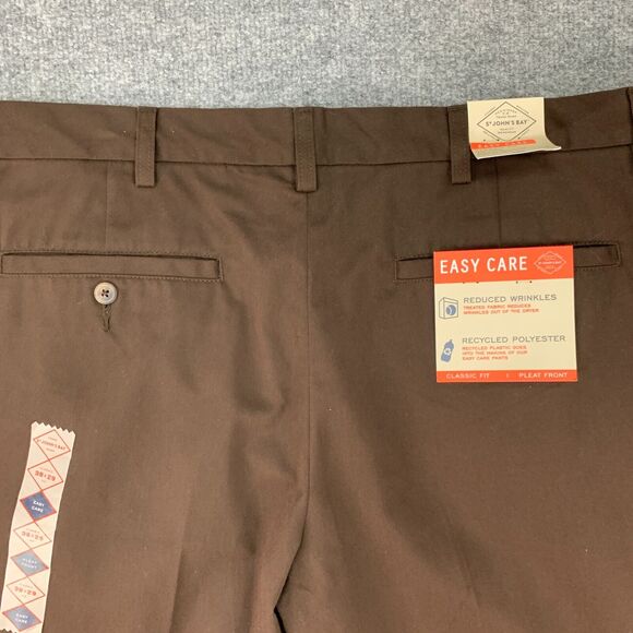 St Johns Bay Pleated Pant Mens 38 Brown Cotton Blend Classic Fit Easy Care Chino - Picture 10 of 13